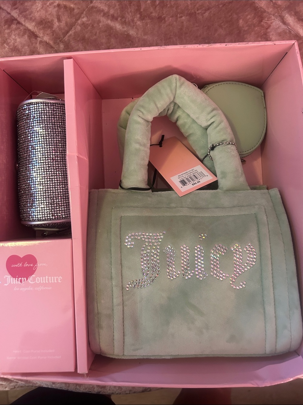 Juicy Couture Mint Green Crystal Logo Mini Tote